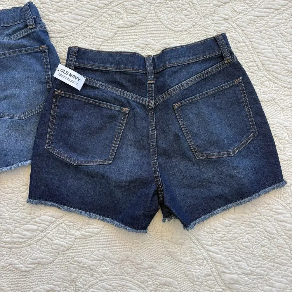 2 Old Navy High Rise Blue Denim Jean Shorts Adjustable Waist Girl's Size 16 NWT